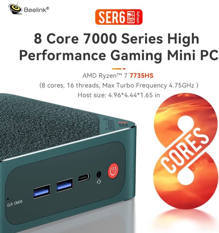 Beelink SER6 MAX Mini PC, AMD Ryzen 7 7735HS(6nm, 8C/16T) up to
